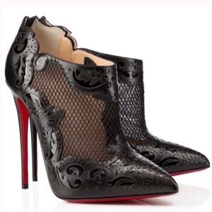 Christian Louboutin Mandolina 120 Black Laser-Cut Mesh Bootie Red Bottoms